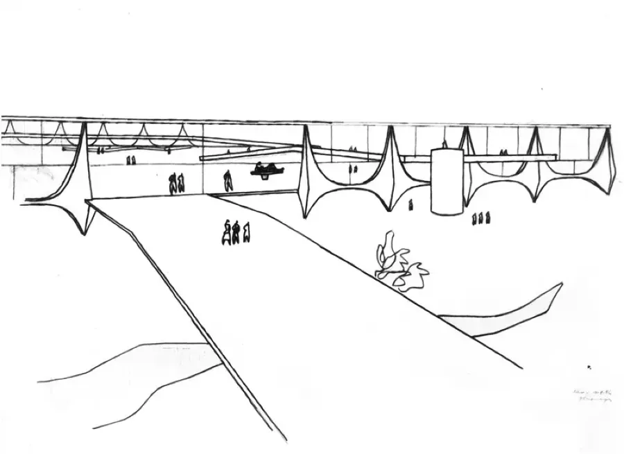 Croqui do Palácio da Alvorada, Brasília, de Oscar Niemeyer.
