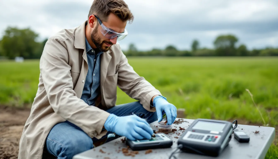 Foto com homem em imóvel rural.