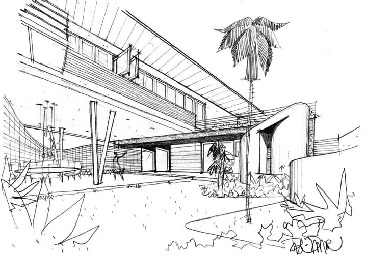 Desenho a mão livre de uma edificação